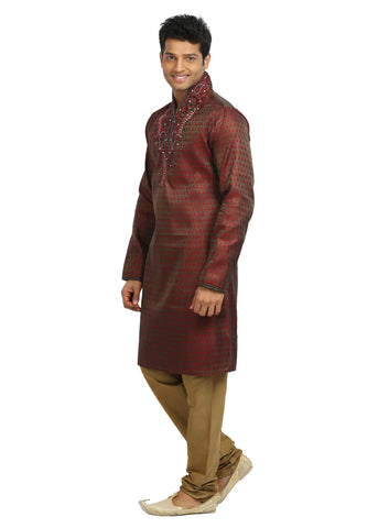 Image Title Firebrick Indian Wedding Kurta Pajama Sherwani for Men