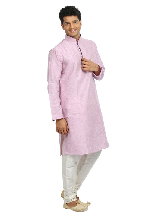 Light Pink Cotton Linen Indian Kurta Pajama for Men