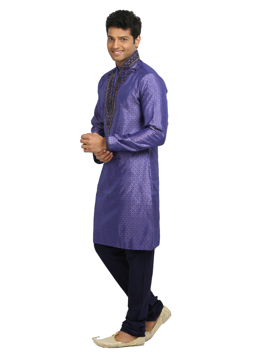 Image Title Dark Lavender Indian Wedding Kurta Pajama Sherwani - Indian Ethnic Wear for Men
