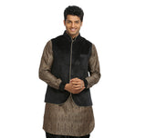 Image Title Men's Sandstone & Black Wedding Kurta Pajama with Jacket