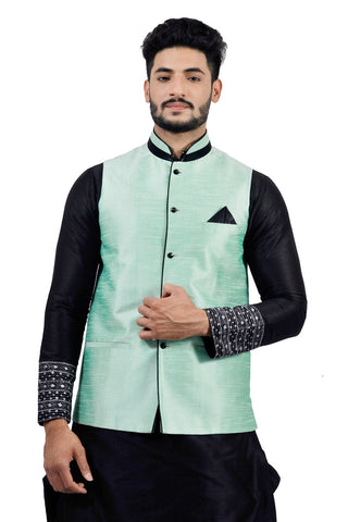 Image Title Saris and Things Light Green Nehru Jacket for Men