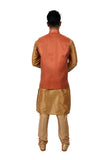Indian Traditional Silk Golden Sherwani Kurta Set with Rust Jacket for Men