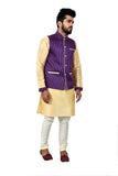 Image Title Indian Traditional Silk Cream Sherwani Kurta Set with Catalina Blue Jacket for Men