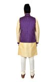 Image Title Indian Traditional Silk Cream Sherwani Kurta Set with Catalina Blue Jacket for Men