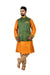 Indian Traditional Silk Cadminm Orange Sherwani Kurta Set with Green Jacket for Men