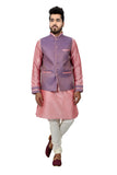 Image Title Indian Traditional Silk Cameo Pink Sherwani Kurta Set with Light Pastel Purple Jacket for Men