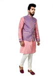 Image Title Indian Traditional Silk Cameo Pink Sherwani Kurta Set with Light Pastel Purple Jacket for Men