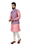 Image Title Indian Traditional Silk Cameo Pink Sherwani Kurta Set with Light Pastel Purple Jacket for Men
