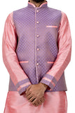 Image Title Indian Traditional Silk Cameo Pink Sherwani Kurta Set with Light Pastel Purple Jacket for Men