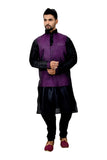 Image Title Indian Traditional Silk Black Sherwani Kurta Set with Plum Jacket for Men