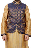 Image Title Indian Traditional Silk Golden Sherwani Kurta Set with Navy Blue Jacket for Men