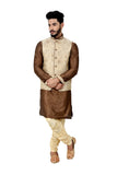 Image Title Indian Traditional Silk Otter Brown Sherwani Kurta Set with Cream Jacket for Men