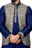 Image Title Indian Traditional Silk Navy Blue Sherwani Kurta Set with Jacket for Men