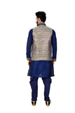 Image Title Indian Traditional Silk Navy Blue Sherwani Kurta Set with Jacket for Men