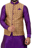 Image Title Indian Traditional Ghiccha Silk Purple Sherwani Kurta Set with Camel Jacket for Men