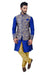 Indian Traditional Silk Mono Blue Sherwani Kurta Set with Multicolour Jacket for Men