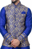 Image Title Indian Traditional Silk Mono Blue Sherwani Kurta Set with Multicolour Jacket for Men