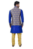 Image Title Indian Traditional Silk Mono Blue Sherwani Kurta Set with Multicolour Jacket for Men