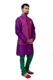 Image Title Indian Traditional Cotton Silk Purple Sherwani Kurta Set with Multicolour Jacket for Men