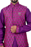 Image Title Indian Traditional Cotton Silk Purple Sherwani Kurta Set with Multicolour Jacket for Men