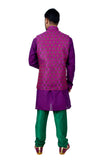 Image Title Indian Traditional Cotton Silk Purple Sherwani Kurta Set with Multicolour Jacket for Men