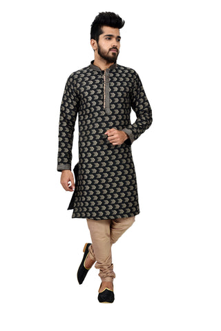 Image Title Indian Traditional Cotton Silk Light Brown Kurta Pajama for Men