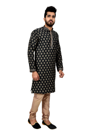 Image Title Indian Traditional Cotton Silk Light Brown Kurta Pajama for Men