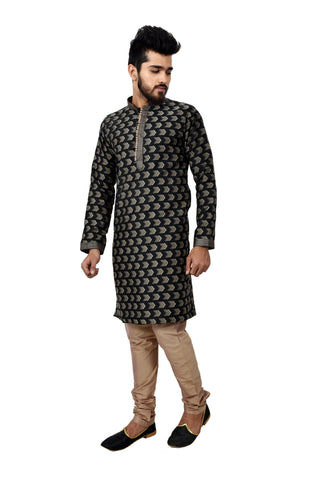Image Title Indian Traditional Cotton Silk Light Brown Kurta Pajama for Men