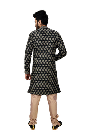 Image Title Indian Traditional Cotton Silk Light Brown Kurta Pajama for Men