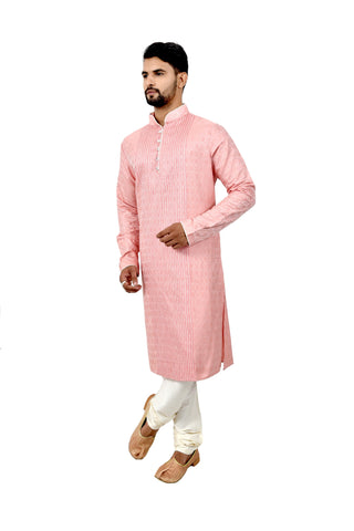Image Title Indian Traditional Brocade Silk Cotton Candy Kurta Pajama for Men