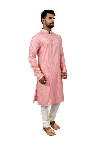 Image Title Indian Traditional Brocade Silk Cotton Candy Kurta Pajama for Men