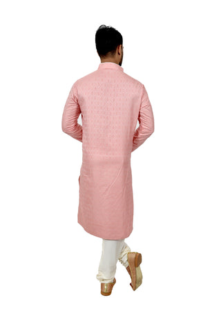 Image Title Indian Traditional Brocade Silk Cotton Candy Kurta Pajama for Men