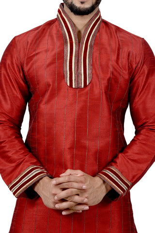 Image Title Indian Traditional Silk Maroon Kurta Pajama for Men