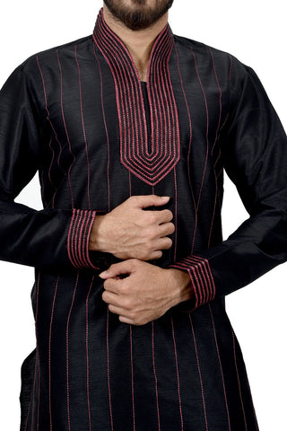 Image Title Indian Traditional Silk Black Kurta Pajama for Men
