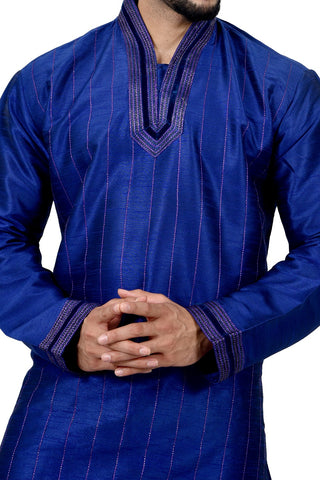 Image Title Indian Traditional Silk Blue Kurta Pajama for Men