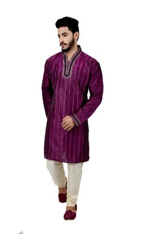 Image Title Indian Traditional Silk Purple Kurta Pajama for Men