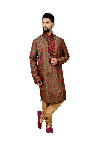 Image Title Indian Traditional Brocade Silk Multicolour Kurta Pajama for Men