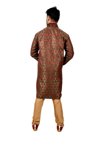 Image Title Indian Traditional Brocade Silk Multicolour Kurta Pajama for Men