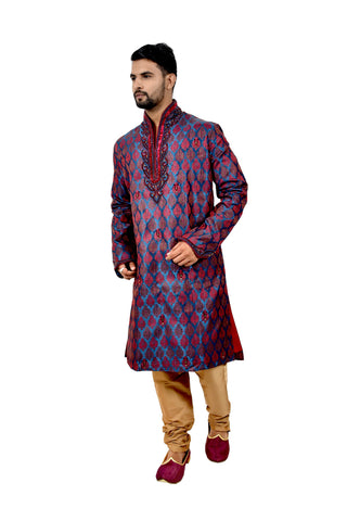 Image Title Indian Traditional Brocade Silk Multicolour Kurta Pajama for Men