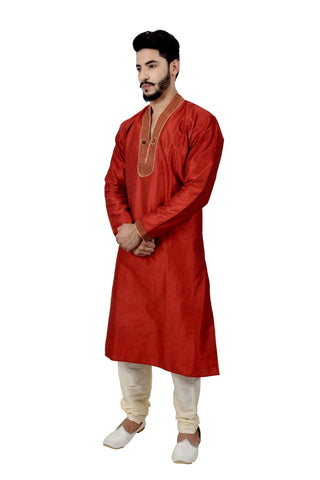 Image Title Indian Traditional Silk Red Kurta Pajama for Men