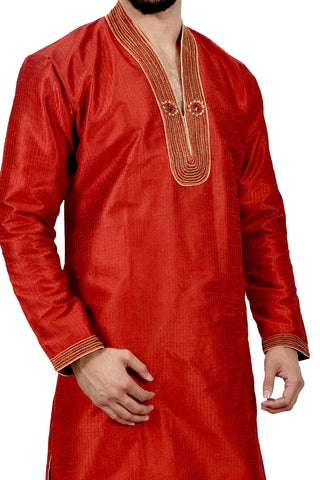 Image Title Indian Traditional Silk Red Kurta Pajama for Men