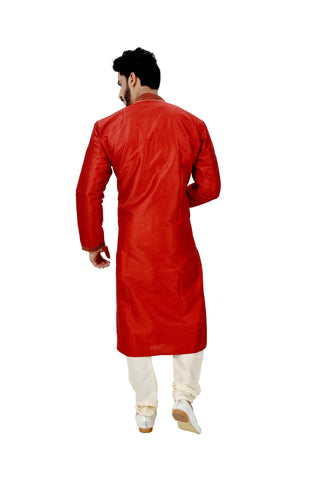 Image Title Indian Traditional Silk Red Kurta Pajama for Men