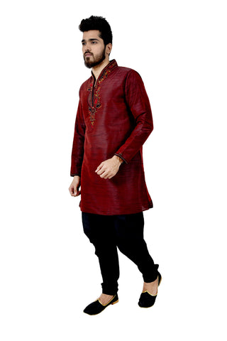 Image Title Indian Traditional Silk Dark Maroon Kurta Pajama for Men