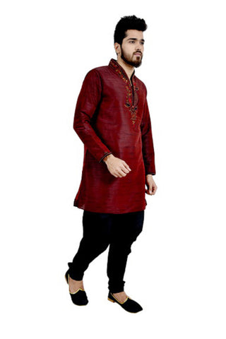 Image Title Indian Traditional Silk Dark Maroon Kurta Pajama for Men