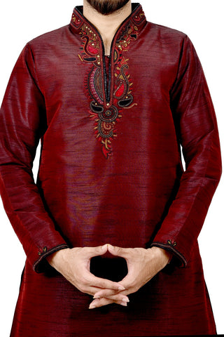 Image Title Indian Traditional Silk Dark Maroon Kurta Pajama for Men