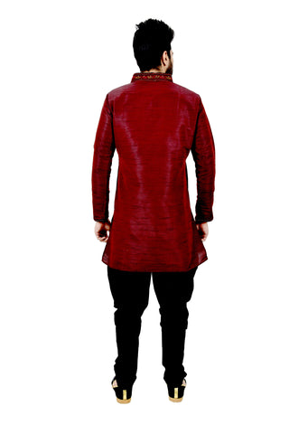 Image Title Indian Traditional Silk Dark Maroon Kurta Pajama for Men