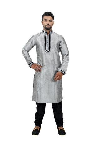 Image Title Indian Traditional Silk Grey Kurta Pajama for Men
