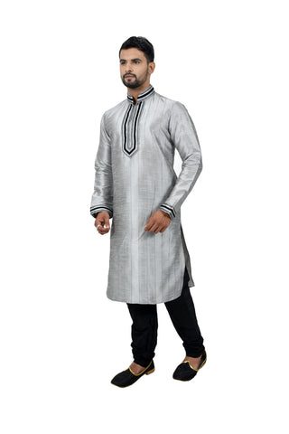 Image Title Indian Traditional Silk Grey Kurta Pajama for Men