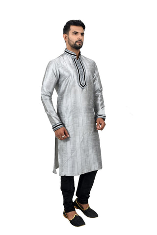 Image Title Indian Traditional Silk Grey Kurta Pajama for Men