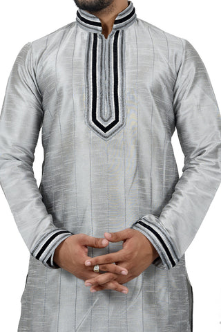Image Title Indian Traditional Silk Grey Kurta Pajama for Men